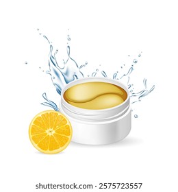 Moisturizing gel patches under eyes. Illustration with an open container of gel patches for eyes, for your design