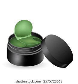 Moisturizing gel patches under eyes. Illustration with an open container of gel patches for eyes, for your design