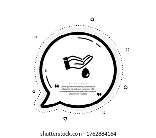 Icono del aceite hidratante. Burbuja del discurso de citas. Lávese el símbolo de las manos. Señal de cuidado de la piel. Marcas de citado. Icono clásico de lavarse las manos. Vector