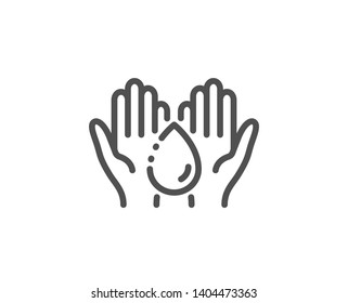 Moisturizing oil line icon. Skin care sign. Wash hands symbol. Quality design element. Linear style wash hands icon. Editable stroke. Vector