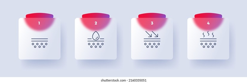 Moisturizing Set Icon. Evaporation, Sunscreen, Pure Vapor, Protection Against Cold And Acne. Seasonal Allergies Concept. Glassmorphism Style. Vector Line Icon For Business And Advertising