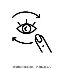 Moisturizing skin around the eyes line icon. Skin care. Cosmetic procedure. Woman applying eye cream outline icon. Pictogram for web page, mobile app. UI UX GUI design element.