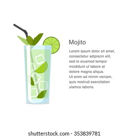 Mojito alcohol cocktail vector illustration