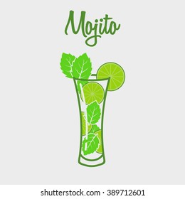 Mojito classic cocktail colored web icon on a white background. Vector illustration. Design element for poster, menu or logo