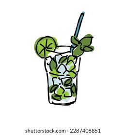 mojito cocktail doodle icon, vector illustration