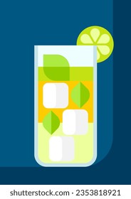 Mojito cocktail in glass. Alcoholic drink illustration.