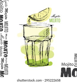 Mojito cocktail in a glass . with a slice of lime . with the text . vector background for banner with text