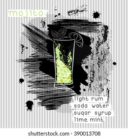 Mojito cocktail in grunge style. Abstract design concept for promotional flyer, invitation, banner or cocktails menu. Vector eps10