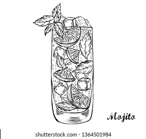 Mojito cocktail hand drawn.