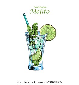 Mojito cocktail. Hand drawn vector illustration.