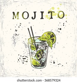 Mojito cocktail. Hand drawn vector illustration.