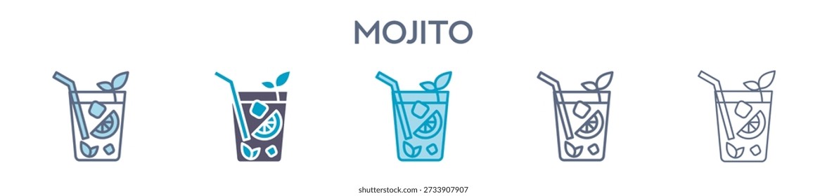 Mojito Cocktail Icon � Mint Lime Alcohol Drink Line Ilustração vetorial