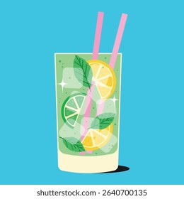 Mojito cocktail. Illustration of summer refreshing drink.