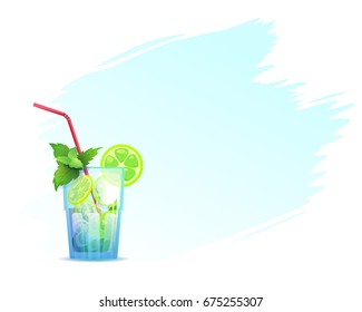Mojito cocktail with lime and mint in highball glass. Vector Illustration with place for text.
