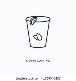 Mojito cocktail with lime and mint outline icon. Simple linear element illustration. Isolated line Mojito cocktail with lime and mint icon on white background. Thin stroke sign can be used for web