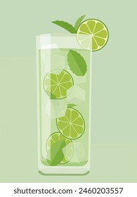 Mojito Cocktail with Lime Slices, Ice Cubes and Mint leaves for Summer Vibes