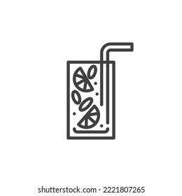 Mojito cocktail line icon. linear style sign for mobile concept and web design. Mojito glass with straw outline vector icon. Symbol, logo illustration. Vector graphics