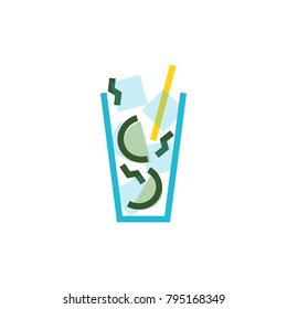 Mojito cocktail memphis style icon. Can be used as a part of logo or advertisement. Isolated on white background flat line art style.