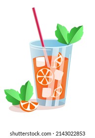 Mojito-Cocktail mit Orange und Minze. Vektorgrafik