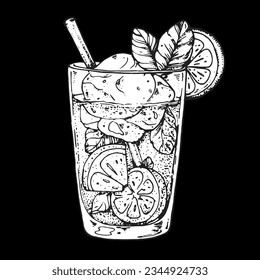 Mojito cocktail sketch, vector illustration. Alcoholic cocktail hand drawn illustration. Isolated object