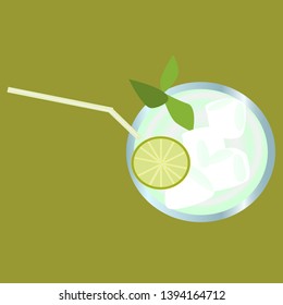Mojito cocktail with straw and ice 