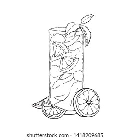 Mojito Cocktail vector black and white illustration