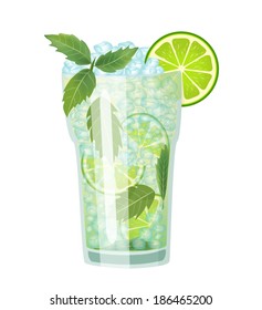 Mojito cocktail vector design illustration isolated on a white background. Detailed 