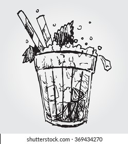 Mojito Cocktail Vector Hand Drawn Illustration. Sketch hand drawn vector illustration 