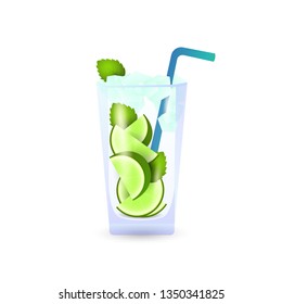 Mojito cocktail vector illustration. Cold drink, lemonade, alcoholic cocktail. Summer drinks concept. Vector illustration can be used for topics like summer, drinks, vacation