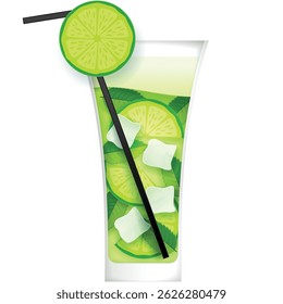 Mojito cocktail vector mint ice drink illustration