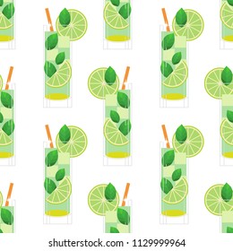 Mojito cocktail. Vector seamless pattern