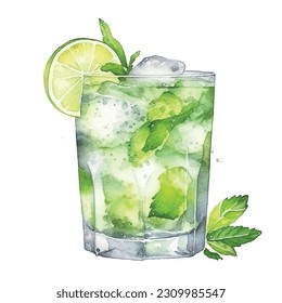 Mojito cocktail watercolor paint ilustration