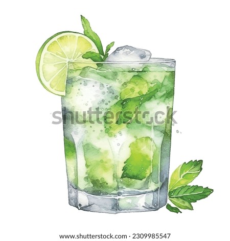 Mojito cocktail watercolor paint ilustration 商業照片 © 