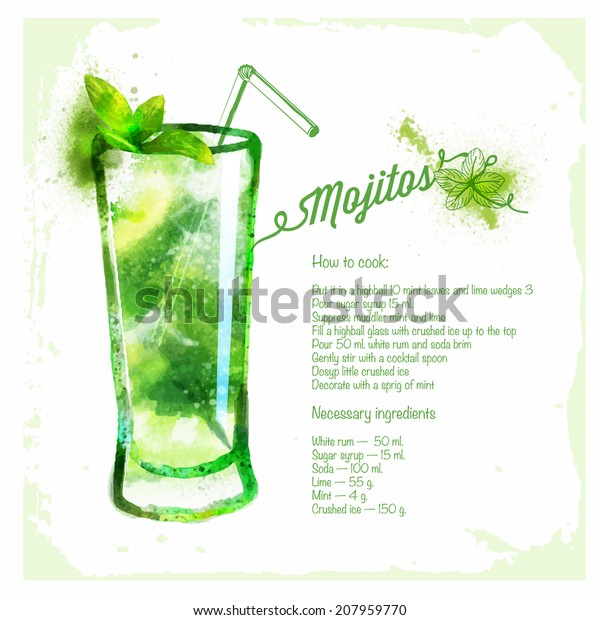 Mojito Cocktails Drawn Watercolorrecipes Ingredients On Stock Vector Royalty Free 207959770,Mercury Head Dime 1917