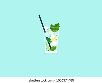 Mojito cuban drink with Lime and Rum. Alcoholic beverage.