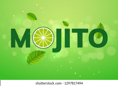 Mojito drink vector cocktail splash. Lemon juice lime soda green advertising mojito drink background illustration.