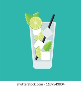 Mojito flat icon isolated on blue background. Simple Mojito sign symbol in flat style. Cocktail Vector illustration for web and mobile design.