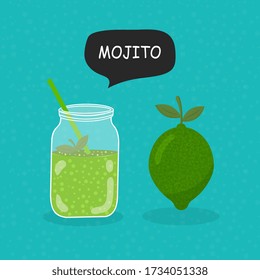 Mojito flat icon isolated on blue background. Simple Mojito sign symbol in flat style. Cocktail Vector illustration for web and mobile design.