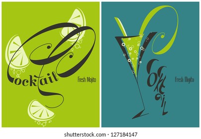 Mojito - fresh cocktail with lime and mint. Vector illustration.