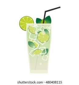 Mojito. Fresh mojito with lime and green mint leaves in stylized glass.