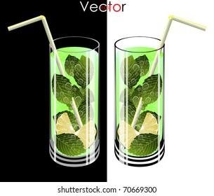 Mojito. Freshness Cocktail with Mint and Lime (for white and black background)