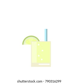Mojito in the glass. Flat style. Vector illustration. Lime sparkle water.