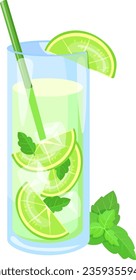 Mojito glass. Fresh cocktail drink cartoon icon isolated on white background