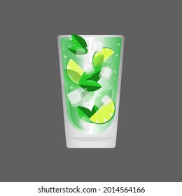 mojito in a glass with lemon and mint. vector illustration