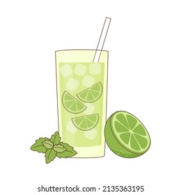 Mojito in glass with lime and mint