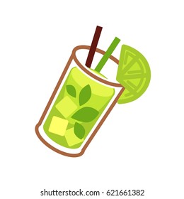 Mojito green cocktail in glass with lime slice