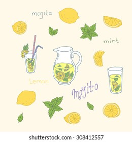 Mojito hand-drawn vector icon set