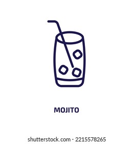 icono del mojito de la colección de bebidas. Mojito lineal delgado, alcohol, ícono de contorno de bebida aislado en fondo blanco. Signo de mojito vectorial de línea, símbolo para web y móvil