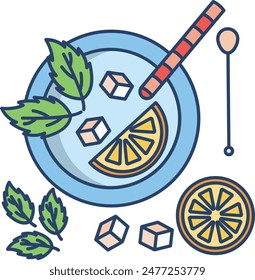 Mojito juice linear color vector illustration