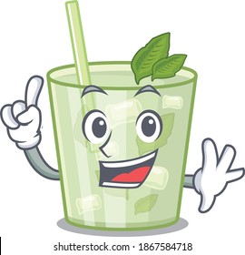 Mojito lemon cocktail caricature design style with one finger gesture